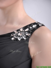 Romantic High Low One Shoulder Black Prom Dress with Criss Cross