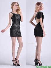 Sexy Criss Cross Beaded Black Short Dama Dress with One Shoulder