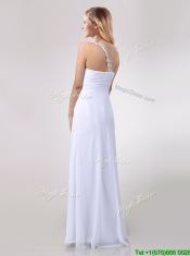 Sexy Empire Chiffon Beaded Side Zipper White Prom Dress with One Shoulder