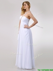 Sexy Empire Chiffon Beaded Side Zipper White Prom Dress with One Shoulder