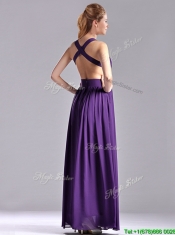 Sexy Purple Criss Cross Prom Dress with Ruched Decorated Bust