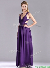 Sexy Purple Criss Cross Prom Dress with Ruched Decorated Bust
