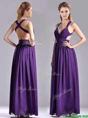 Sexy Purple Criss Cross Prom Dress with Ruched Decorated Bust