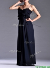 Simple Empire Straps Chiffon Ruching Navy Blue Prom Dress for Holiday