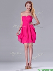 Simple Empire Sweetheart Chiffon Hot Pink Short Dama Dress for Homecoming