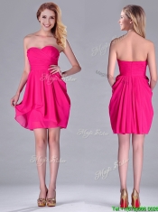 Simple Empire Sweetheart Chiffon Hot Pink Short Dama Dress for Homecoming