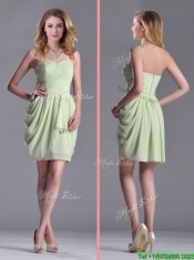 Simple Zipper Up Chiffon Yellow Green Prom Dress with Ruching