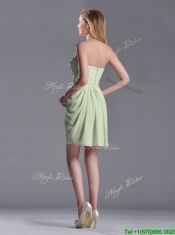 Simple Zipper Up Chiffon Yellow Green Prom Dress with Ruching