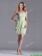 Simple Zipper Up Chiffon Yellow Green Prom Dress with Ruching