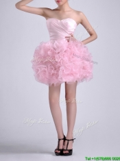 Sweet Ball Gown Ruched Baby Pink Short Prom Dress in Rolling Flowers