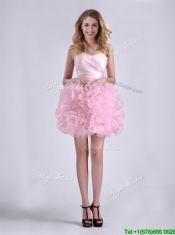 Sweet Ball Gown Ruched Baby Pink Short Prom Dress in Rolling Flowers