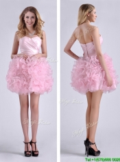 Sweet Ball Gown Ruched Baby Pink Short Prom Dress in Rolling Flowers Sweet Ball Gown Ruched Baby Pink Short Prom Dress in Rolling Flowers