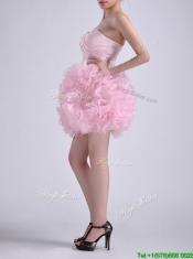 Sweet Ball Gown Ruched Baby Pink Short Prom Dress in Rolling Flowers