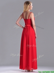 The Super Hot Empire V Neck Red Prom Dress in Ankle Length