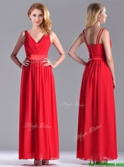 The Super Hot Empire V Neck Red Prom Dress in Ankle Length The Super Hot Empire V Neck Red Prom Dress in Ankle Length