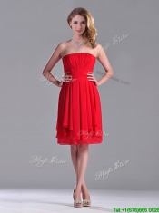 The Super Hot Strapless Empire Chiffon Ruched Prom Dress in Red