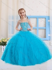 2016 Pretty Ball Gowns Scoop Beaded Little Girl Pageant Dress in Baby Blue