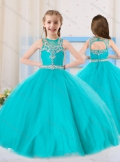 2016 Princess Scoop Aqua Blue Little Girl Pageant Dress with Beading