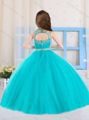2016 Princess Scoop Aqua Blue Little Girl Pageant Dress with Beading