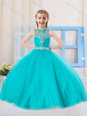 2016 Princess Scoop Aqua Blue Little Girl Pageant Dress with Beading