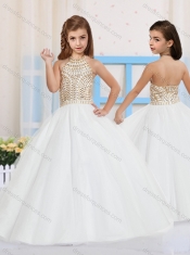 Ball Gown Halter Tulle Beading Little Girl Pageant Dress in White