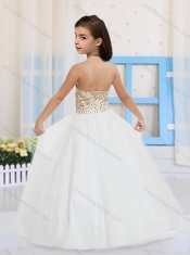 Ball Gown Halter Tulle Beading Little Girl Pageant Dress in White