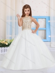 Ball Gown Halter Tulle Beading Little Girl Pageant Dress in White