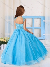 Ball Gown Scoop Beaded Little Girl Pageant Dress in Aqua Blue