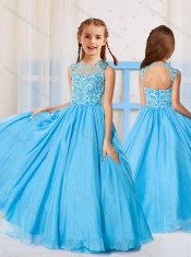 Ball Gown Scoop Beaded Little Girl Pageant Dress in Aqua Blue