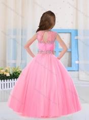 Beautiful Ball Gowns Scoop Short Sleeves Little Girl Pageant Dress in Baby Pink