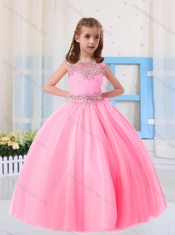 Beautiful Ball Gowns Scoop Short Sleeves Little Girl Pageant Dress in Baby Pink