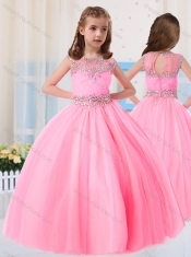 Beautiful Ball Gowns Scoop Short Sleeves Little Girl Pageant Dress in Baby Pink