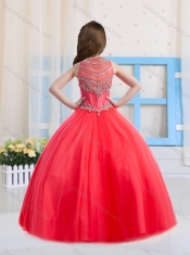 Beautiful Ball Gowns Scoop Tulle Coral Red Little Girl Pageant Dress with Beading