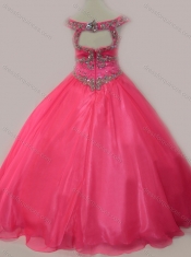 Cute Beaded Bodice Zipper Up Little Girl Pageant Dress in Hot Pink