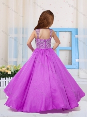 Most Popular Pincess Scoop Beaded Lilac Little Girl Pageant Dress