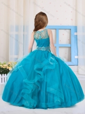 Pretty Ball Gowns Organza Beaded Side Zipper Little Girl Pageant Dress with Scoop