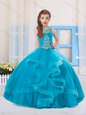 Pretty Ball Gowns Organza Beaded Side Zipper Little Girl Pageant Dress with Scoop