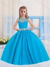 Pretty Ball Gowns Scoop Beading Baby Blue and Baby Pink Short Sleeves Little Girl Pageant Dress