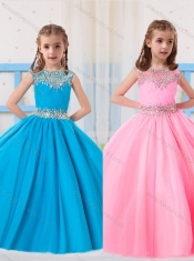 Pretty Ball Gowns Scoop Beading Baby Blue and Baby Pink Short Sleeves Little Girl Pageant Dress