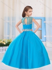 Pretty Ball Gowns Scoop Beading Baby Blue and Baby Pink Short Sleeves Little Girl Pageant Dress