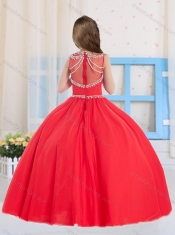 Pretty Ball Gowns Scoop Organza Red Little Girl Pageant Dress with Beading