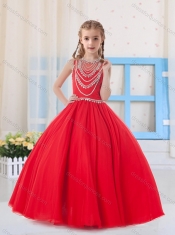 Pretty Ball Gowns Scoop Organza Red Little Girl Pageant Dress with Beading