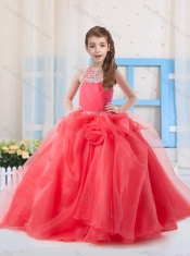 Pretty Halter Organza Beading Little Girl Pageant Dress in Coral Red