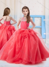 Pretty Halter Organza Beading Little Girl Pageant Dress in Coral Red