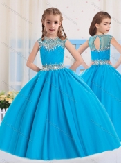 2016 Ball Gowns Scoop Baby Blue Beading Short Sleeves Mini Quinceanera Dress