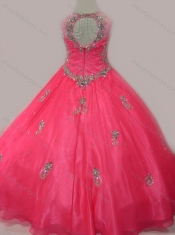 2016 Fashionable Beaded and Applique Little Girl Pageant Dress with V Neck