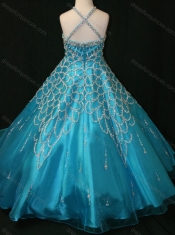 Beaded Decorated Halter Top and Bodice Teal Mini Quinceanera Dress with Criss Cross