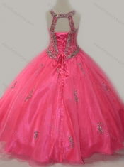 Beautiful Ball Gown Scoop Floor-length Beaded Lace Up Little Girl Pageant Dress in Organza