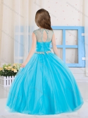 Beautiful Ball Gowns Scoop Fuchsia and Aqua Blue Mini Quinceanera Dress in Tulle