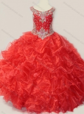 Beautiful Beaded and Ruffled Organza Little Girl Pageant Dress in Red